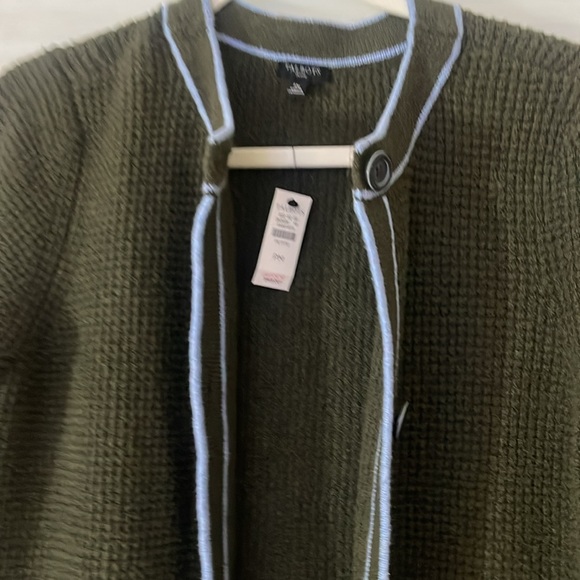 Talbots tipped textured cardigan sweater. Tuscan olive & blue sky. Size Mp NWT - Picture 5 of 15